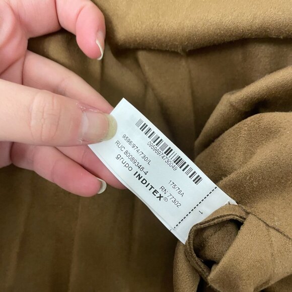 Zara Womens Pleated Faux Suede Midi Skirt L Large Light Brown 9596/974 NWT - Picture 7 of 14